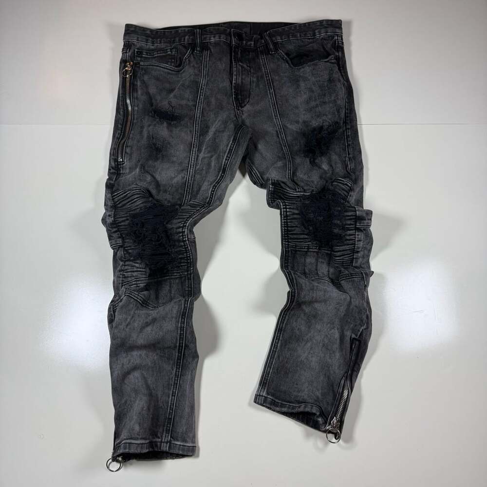 VIDL Los Angeles Men's Gray Distressed Moto Biker Skinny Jeans Size 38